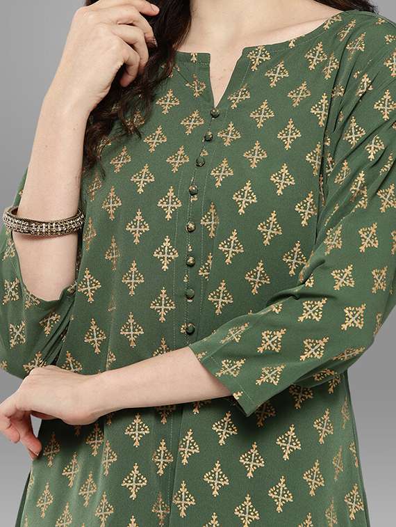 green printed kurta pant set - 20132794 -  Standard Image - 3