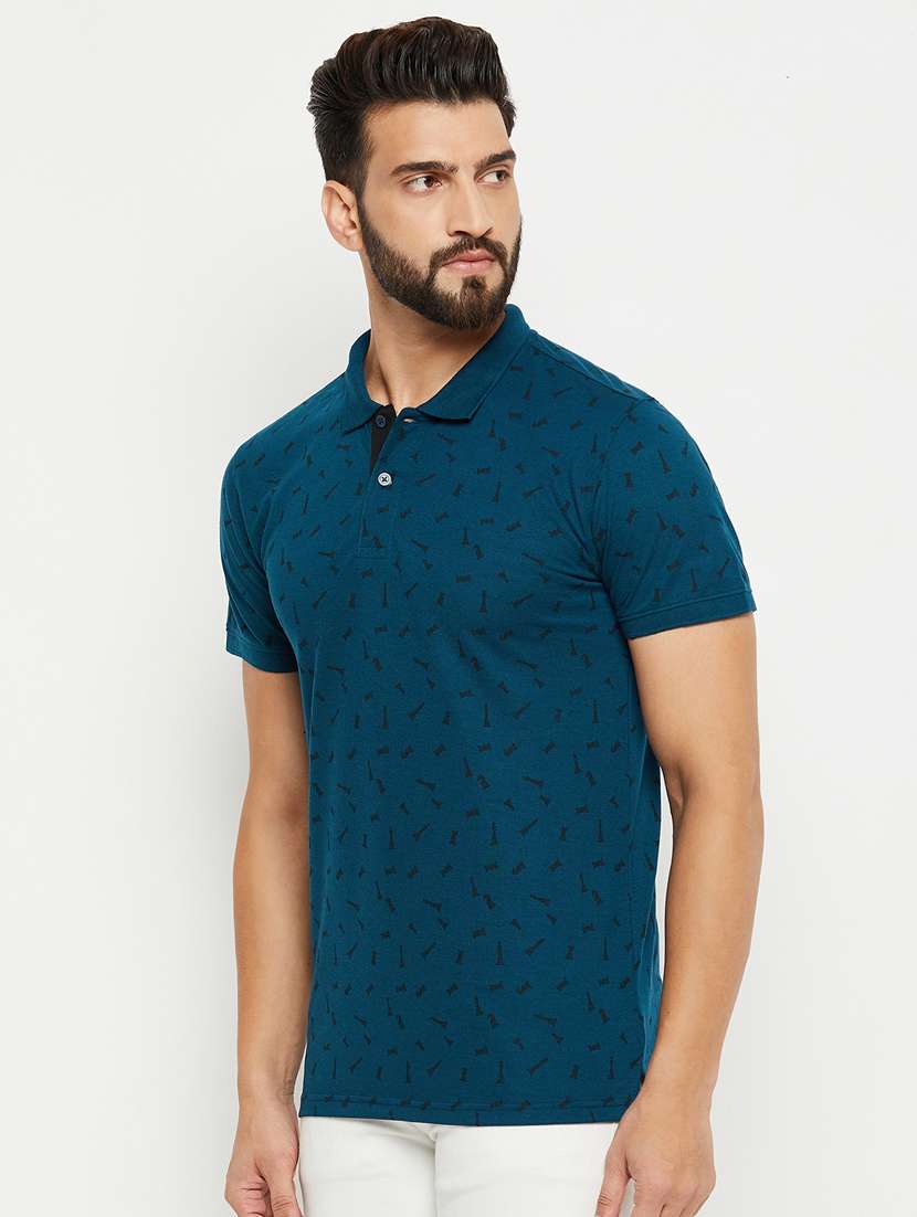 teal printed short sleeves regular fit polo t-shirt 