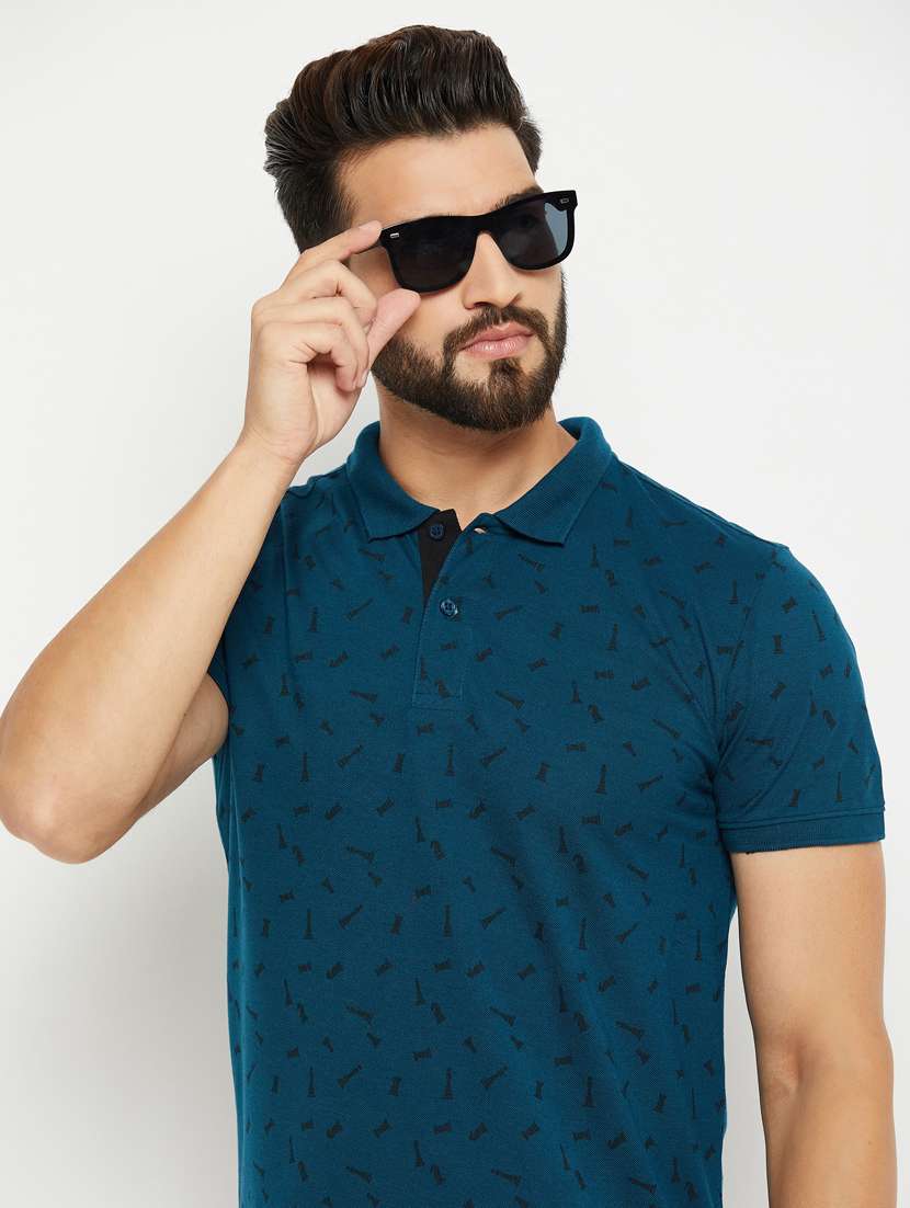 teal printed short sleeves regular fit polo t-shirt  - 20132804 -  Standard Image - 3