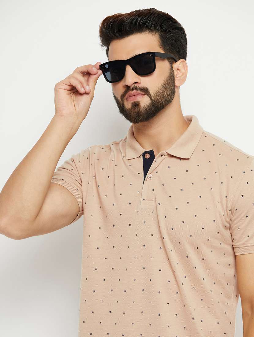 beige printed short sleeves regular fit polo t-shirt  - 20132815 -  Standard Image - 3