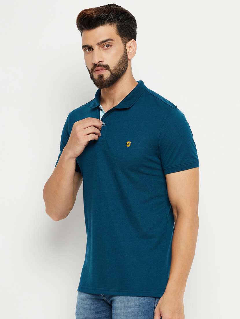 teal solid short sleeves regular fit polo t-shirt 
