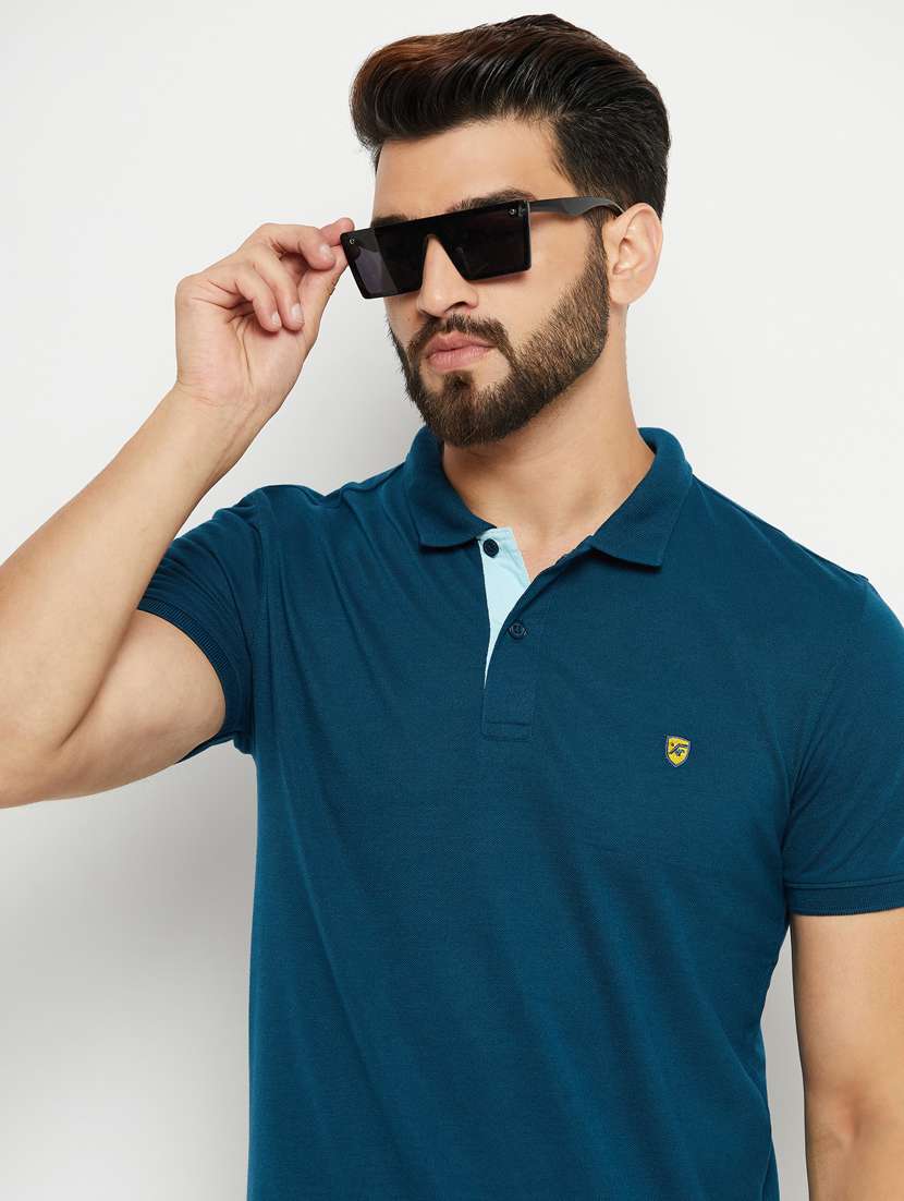 teal solid short sleeves regular fit polo t-shirt  - 20132819 -  Standard Image - 3