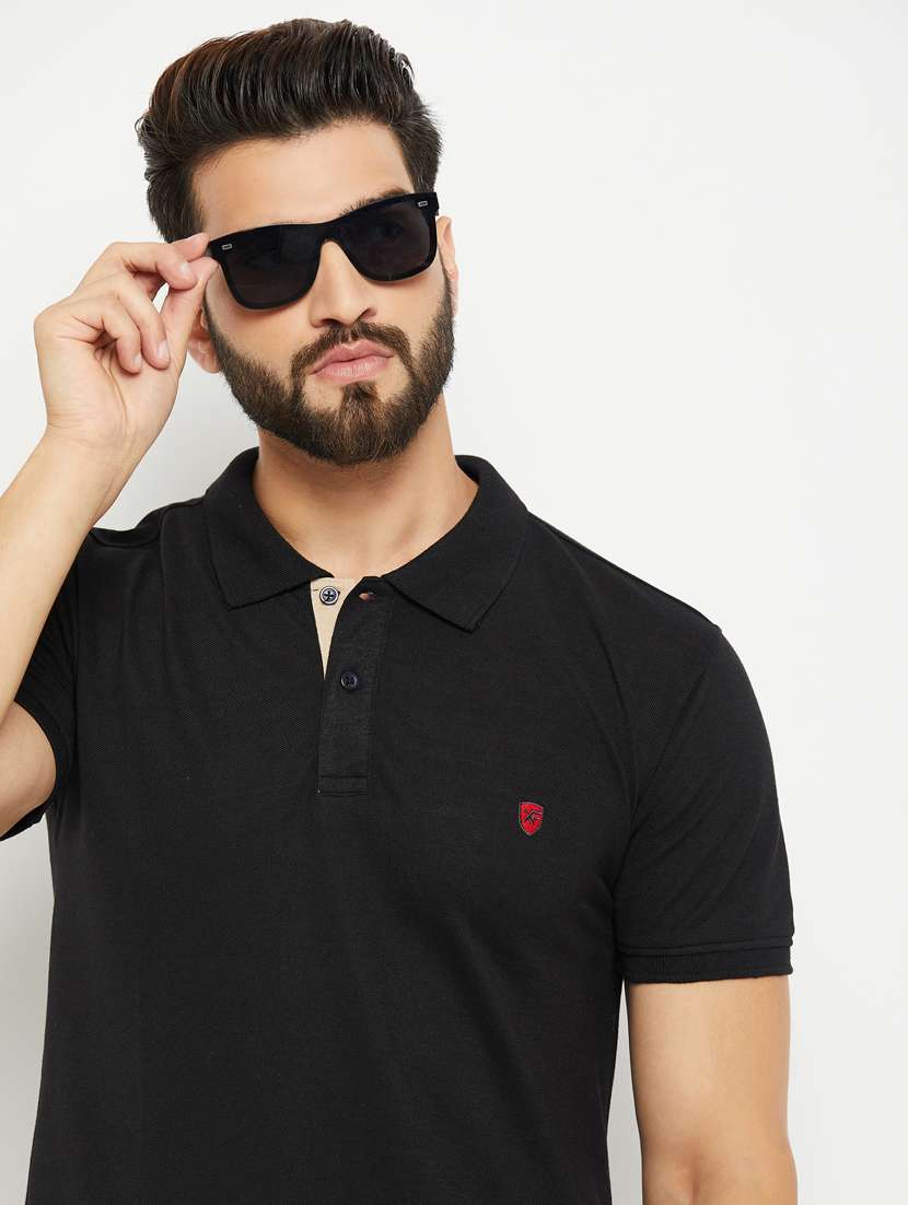 black solid short sleeves regular fit polo t-shirt  - 20132821 -  Standard Image - 3