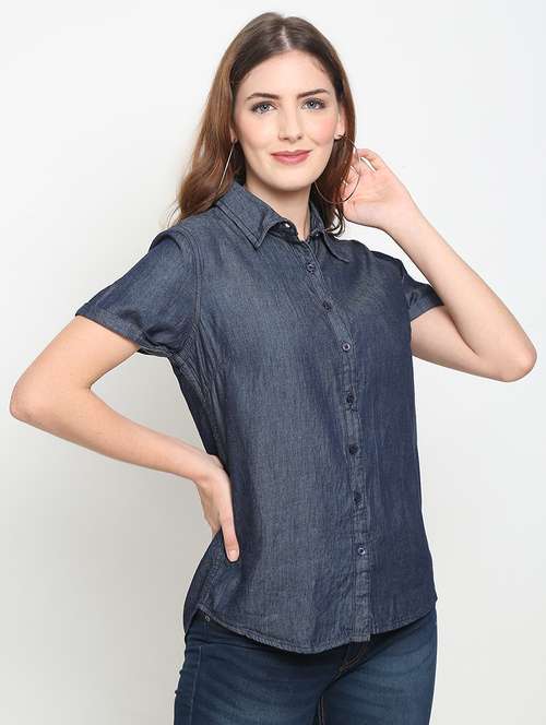 navy blue denim regular shirt - 20132865 - Standard Image - 0