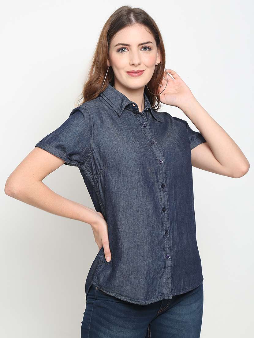 navy blue denim regular shirt - 20132865 - Zoom Image - 0