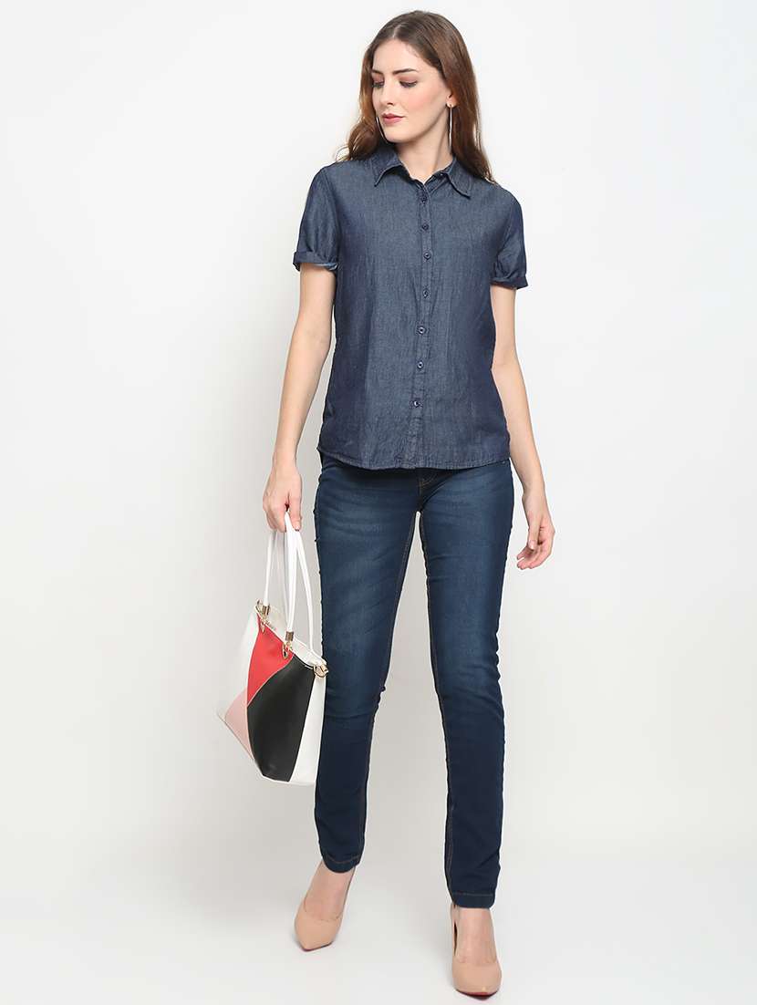 navy blue denim regular shirt - 20132865 - Standard Image - 3