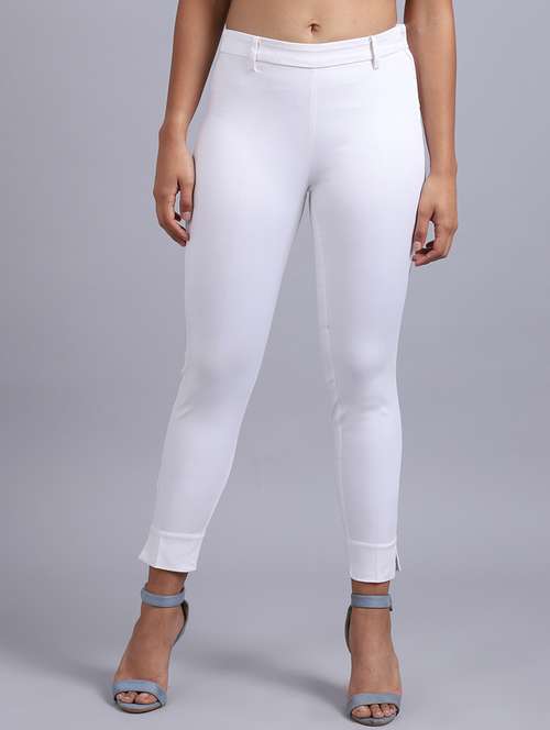 women solid mid rise cigarette pants - 20132866 - Standard Image - 0