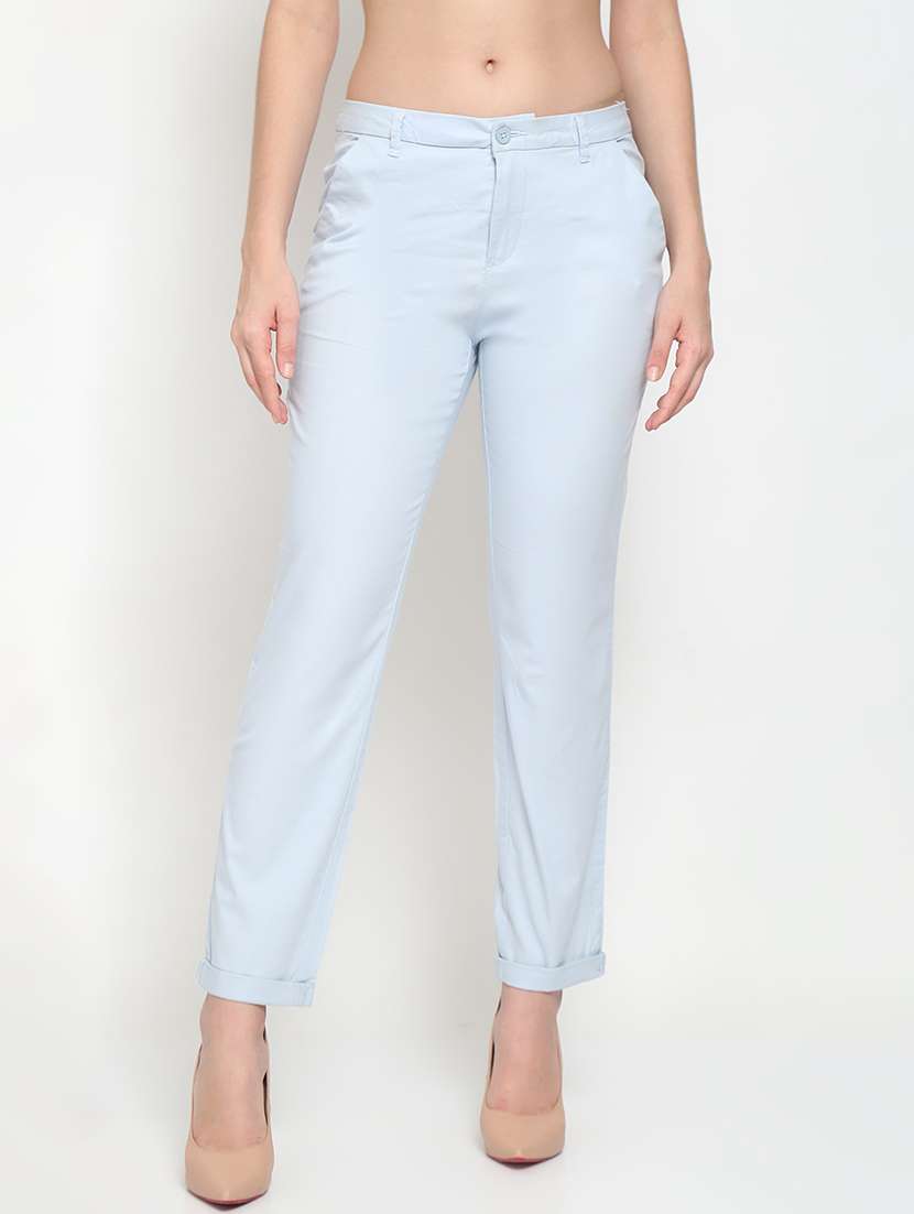 women solid mid rise cigarette pants  - 20132868 -  Zoom Image - 0