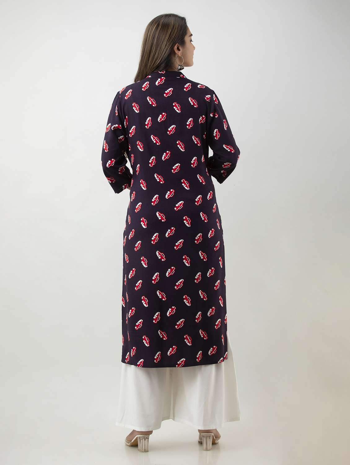 blue printed three quarter sleeve kurta sharara set - 20132910 - Standard Image - 3