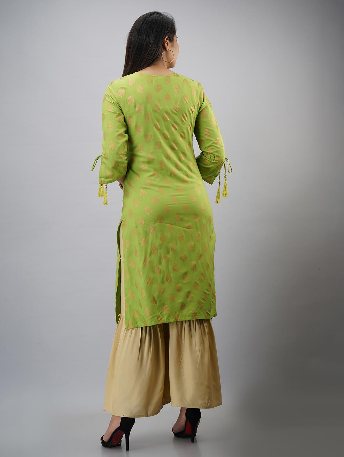 green printed three quarter sleeve kurta sharara set - 20132921 - Standard Image - 3