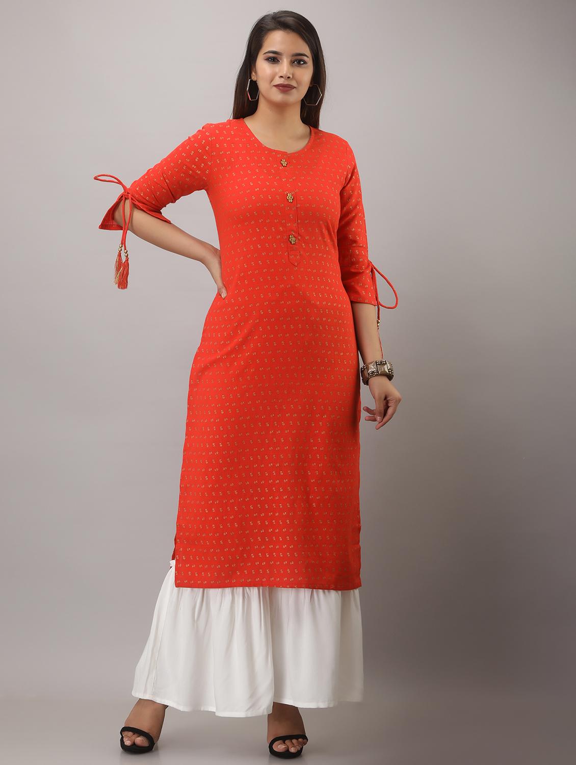 round neck printed kurta sharara set 