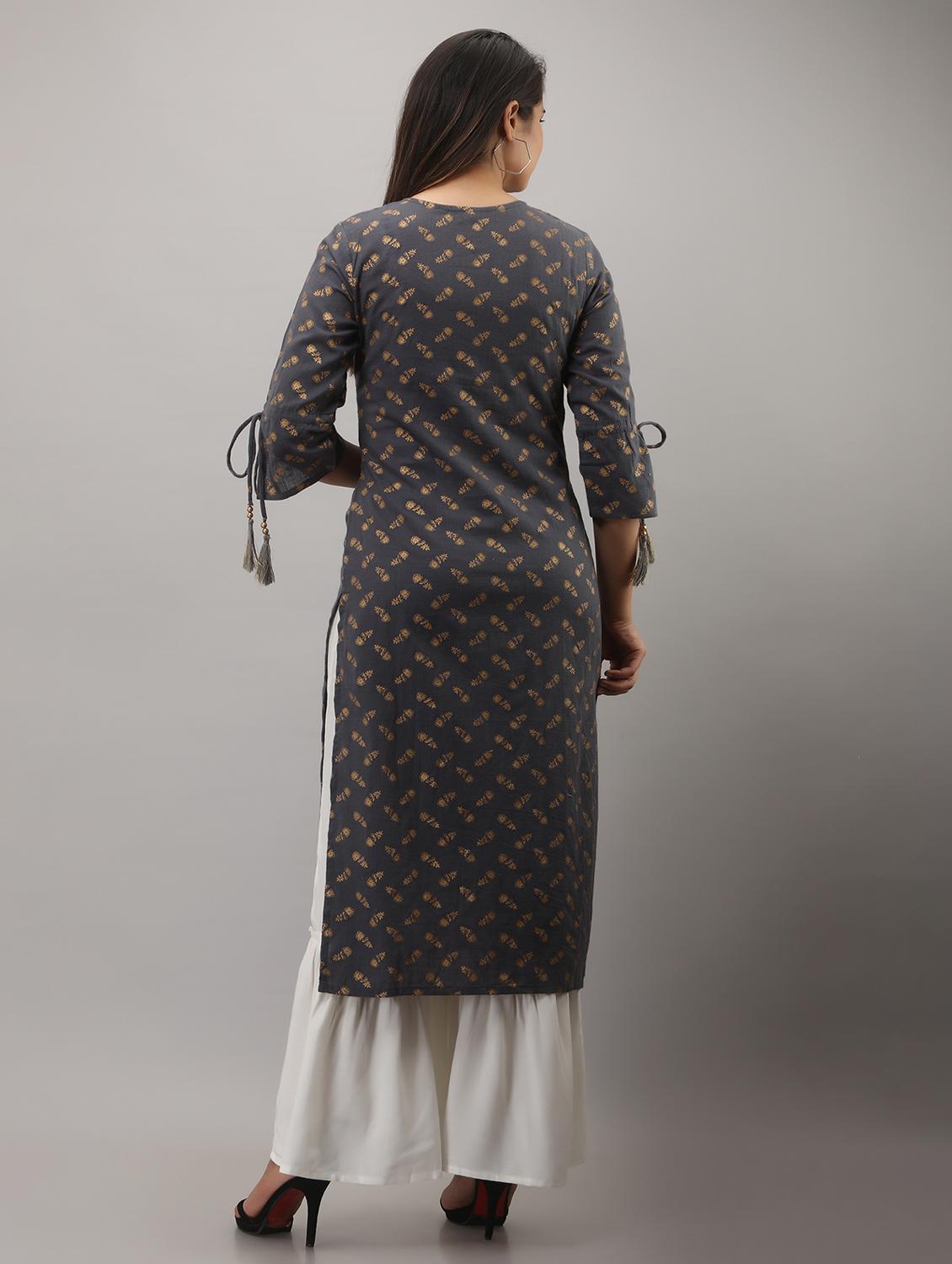 grey printed three quarter sleeve kurta sharara set - 20132934 - Standard Image - 3