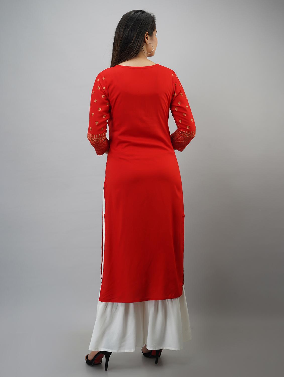 red printed three quarter sleeve kurta sharara set - 20132938 - Standard Image - 3