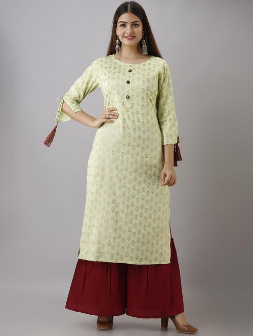 green printed three quarter sleeve kurta sharara set - 20132941 - Standard Image - 0