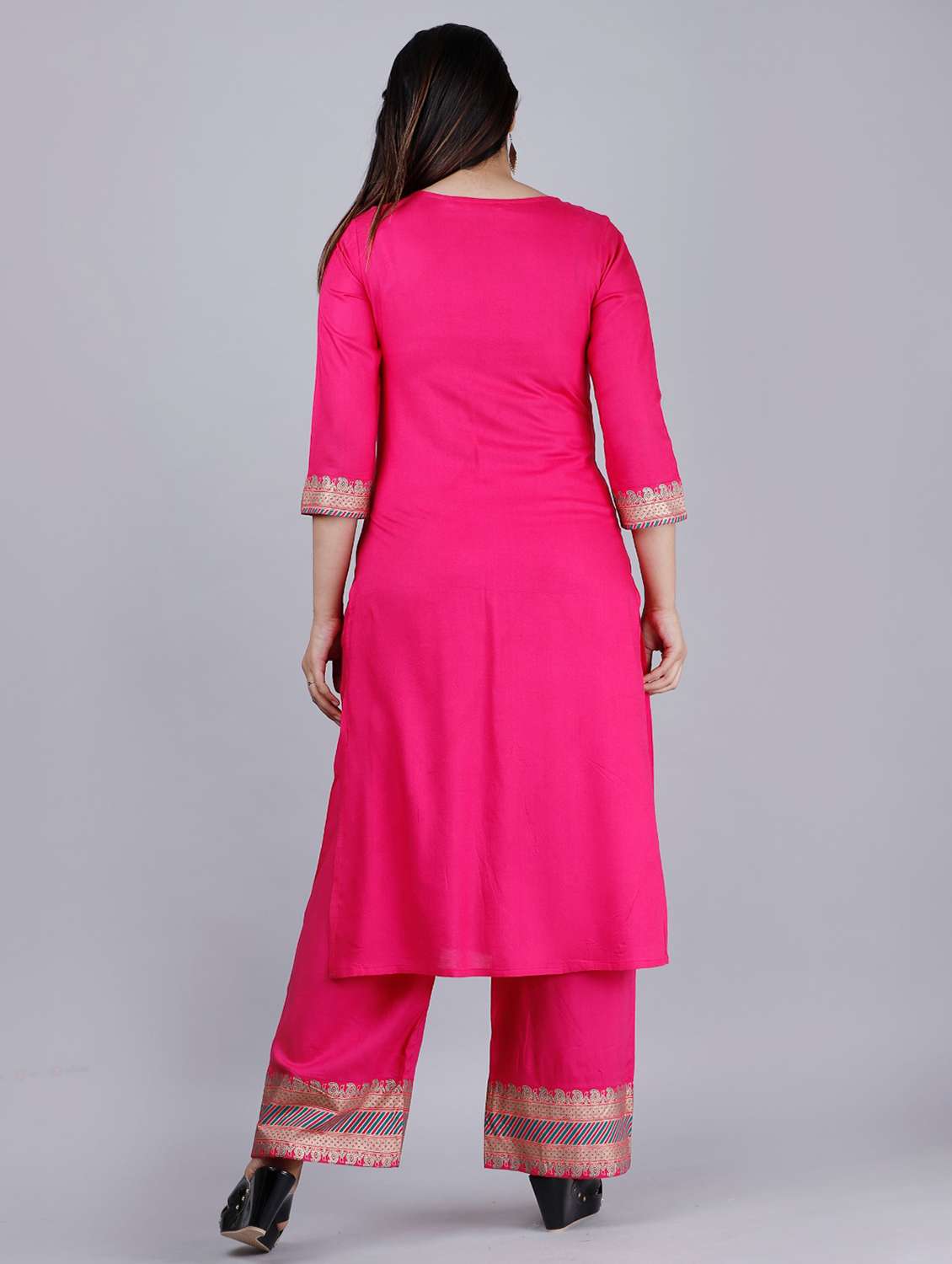 round neck printed kurta palazzo set - 20132959 - Standard Image - 3