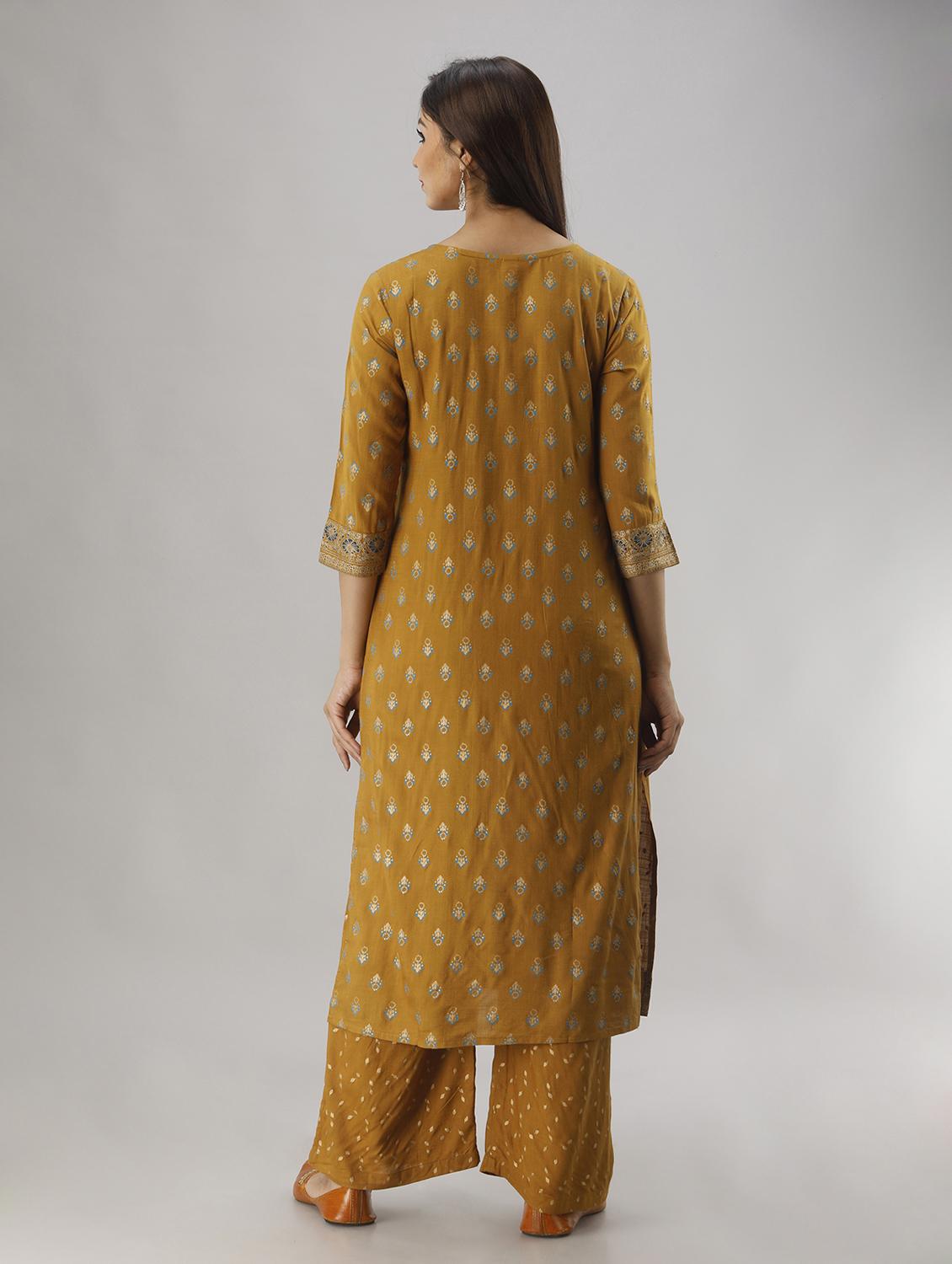 round neck printed kurta palazzo set - 20132962 - Standard Image - 3