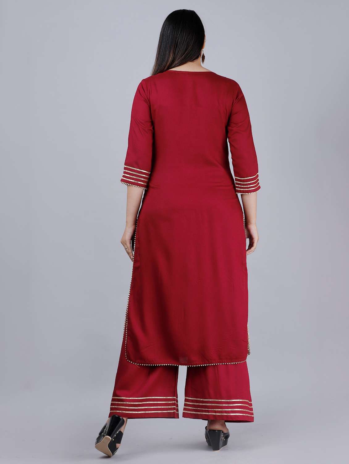women round neck solid kurta palazzo set - 20132996 - Standard Image - 3