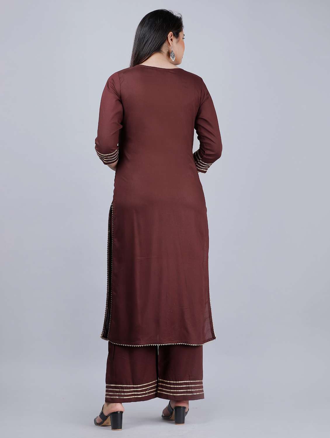 round neck solid kurta palazzo set - 20133023 - Standard Image - 3