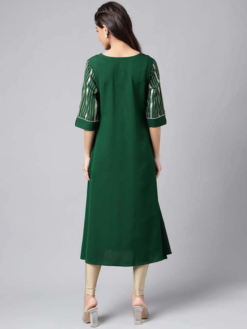 women green round neck a-line kurta - 20133041 -  Standard Image - 3