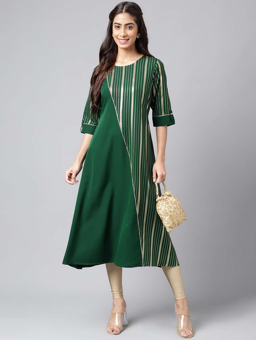 women green round neck a-line kurta - 20133041 -  Standard Image - 5