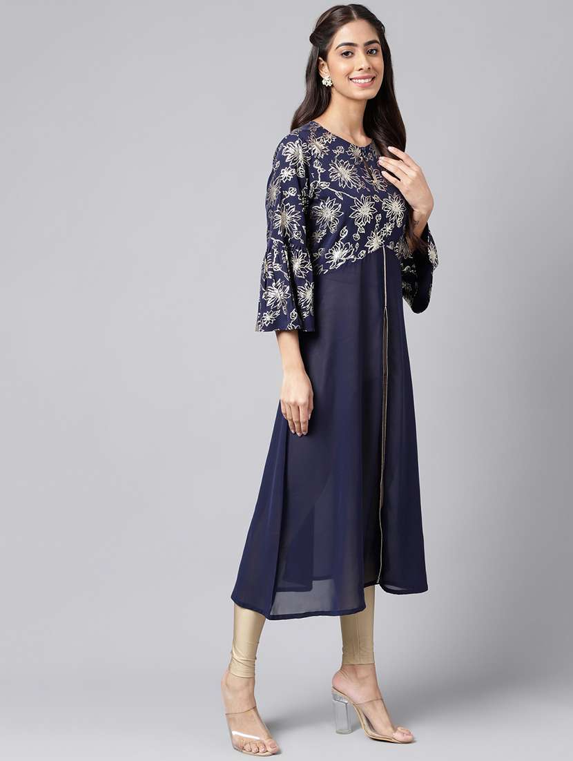 navy blue georgette aline kurta - 20133055 -  Standard Image - 3