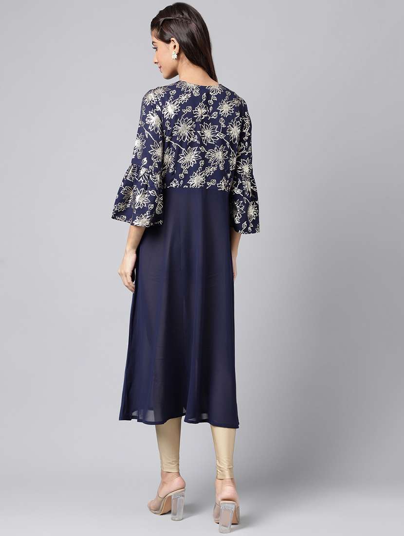 navy blue georgette aline kurta - 20133055 -  Standard Image - 5