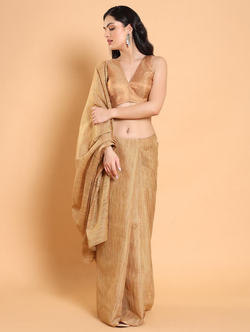 women gold v-neck stitched blouse - 20133187 - Standard Image - 5