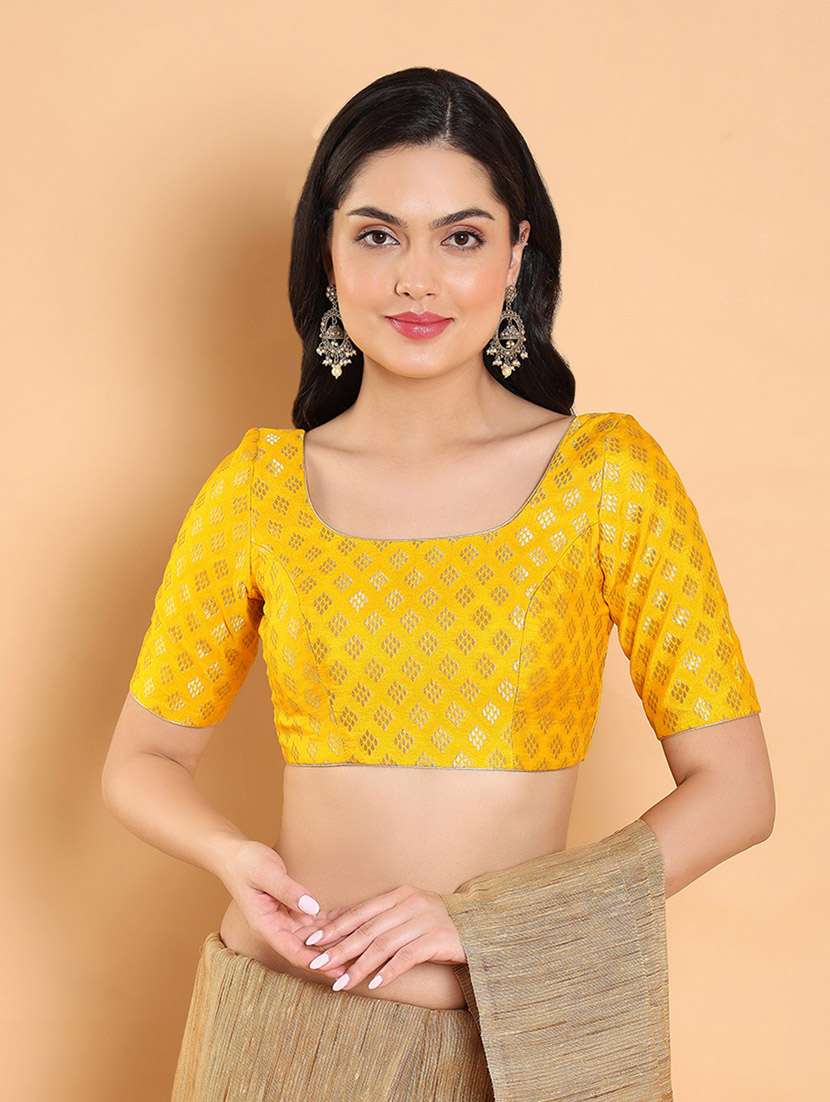 women yellow square neck stitched blouse - 20133191 -  Zoom Image - 0