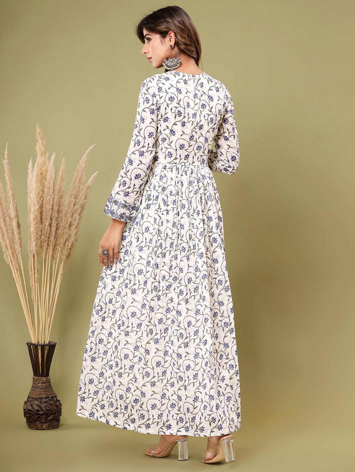 blue embroidered three quarter sleeve suit set - 20133258 - Standard Image - 3