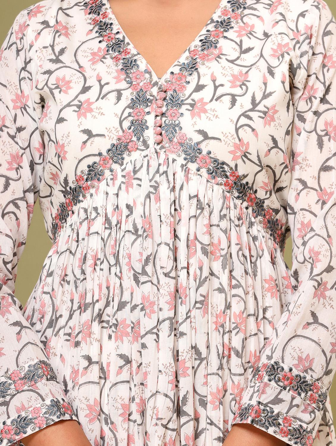 peach embroidered three quarter sleeve suit set - 20133259 - Standard Image - 5