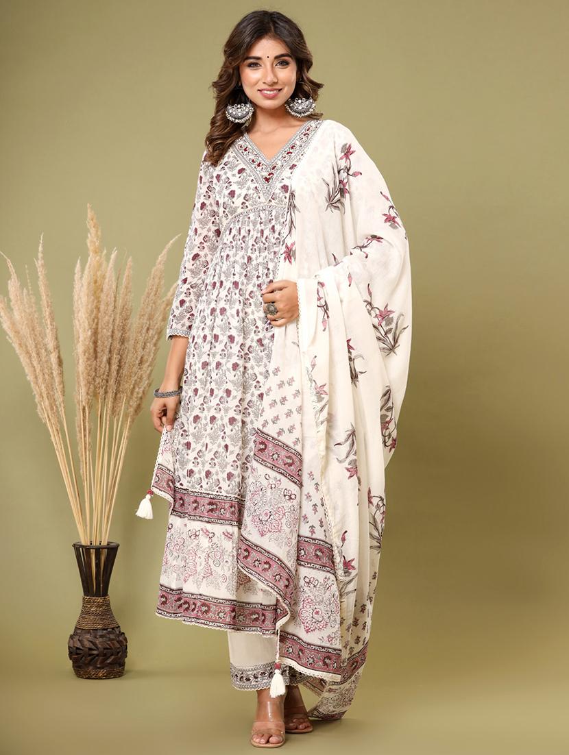 burgundy embroidered three quarter sleeve suit set - 20133260 -  Zoom Image - 0