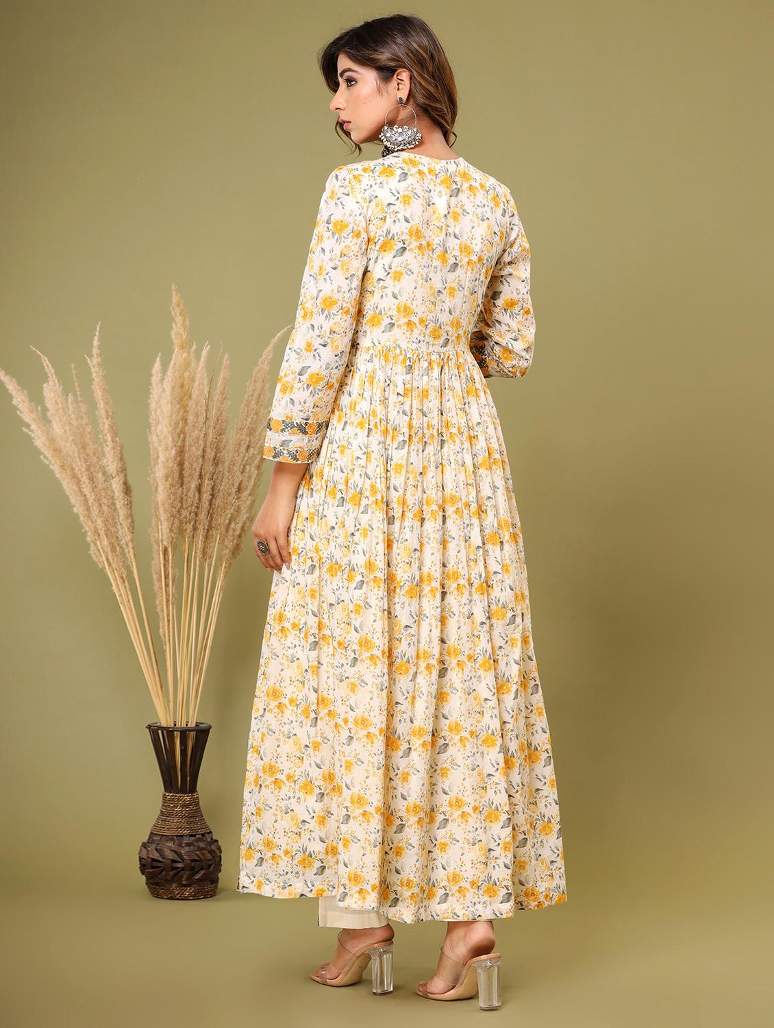 yellow embroidered three quarter sleeve suit set - 20133261 - Standard Image - 3