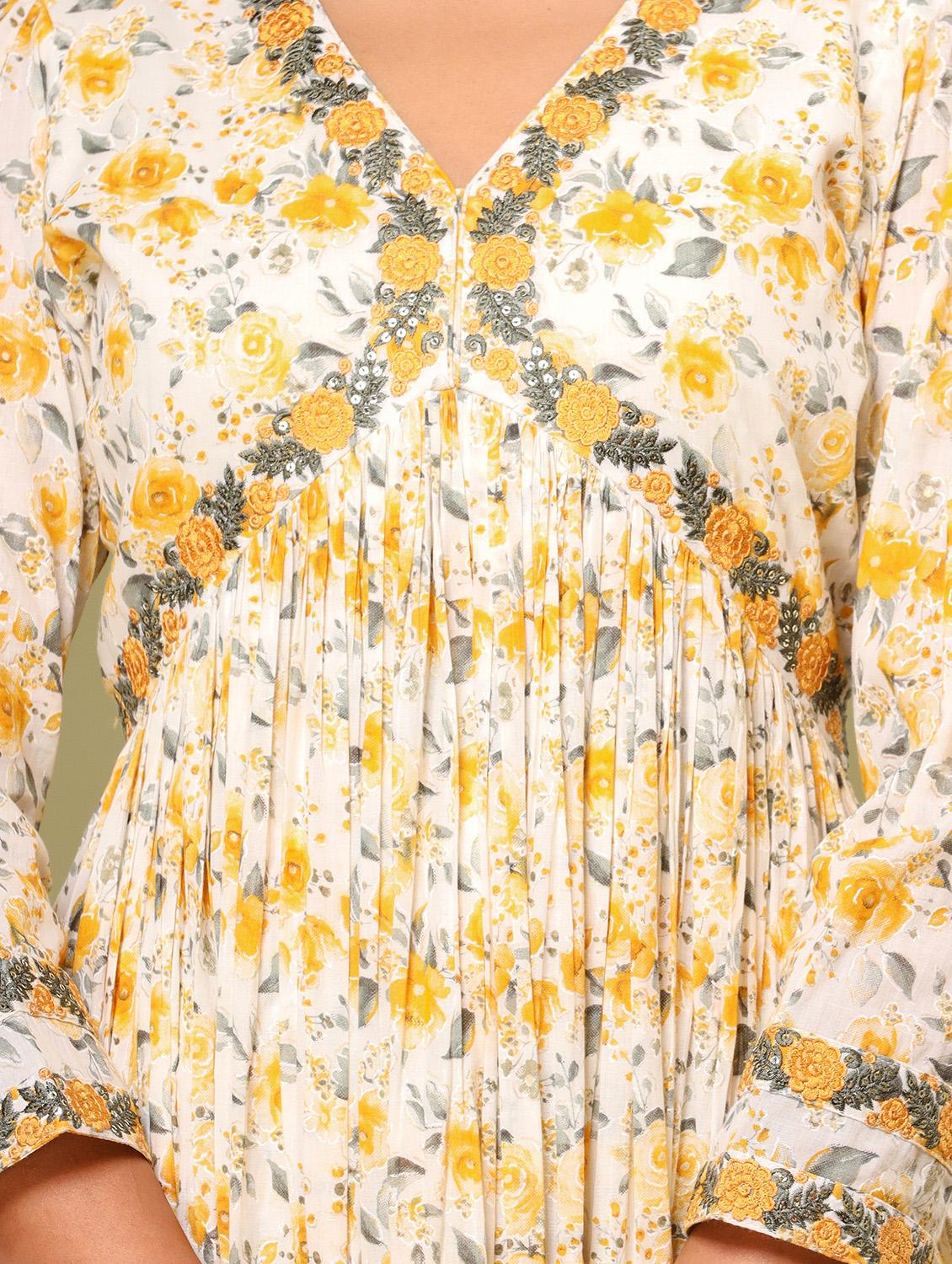 yellow embroidered three quarter sleeve suit set - 20133261 - Standard Image - 5