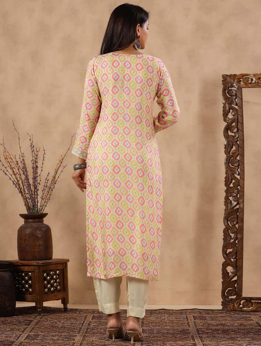 cream printed three quarter sleeve suit set - 20133264 - Standard Image - 3