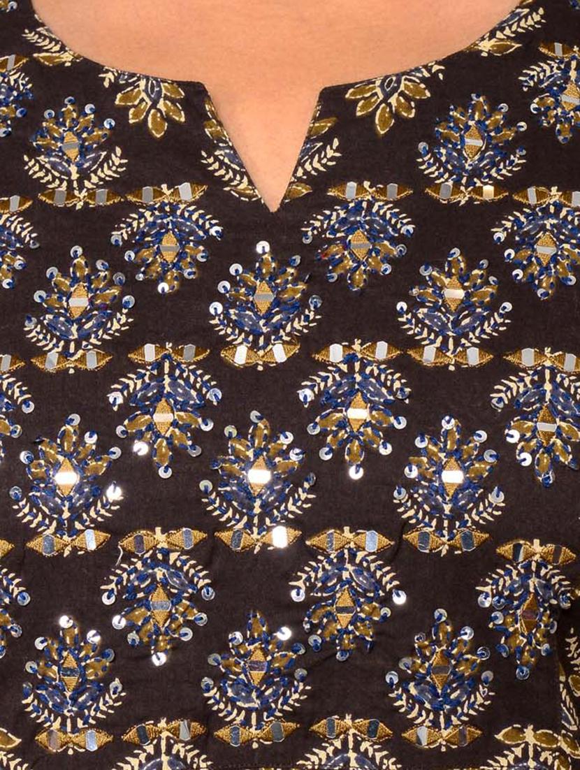 brown printed three quarter sleeve suit set - 20133272 - Standard Image - 5