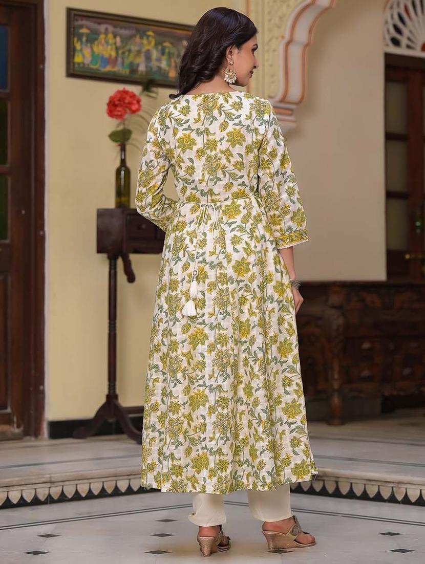 green printed three quarter sleeve suit set - 20133281 - Standard Image - 3