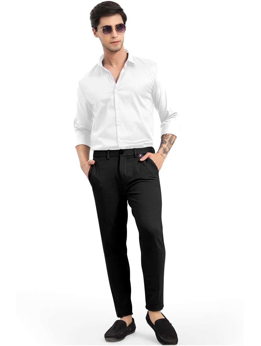 black solid chinos ankle length casual trouser - 20133375 -  Standard Image - 3