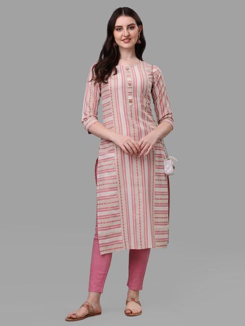 pink three quarter sleeve kurta pant set - 20133378 - Standard Image - 0
