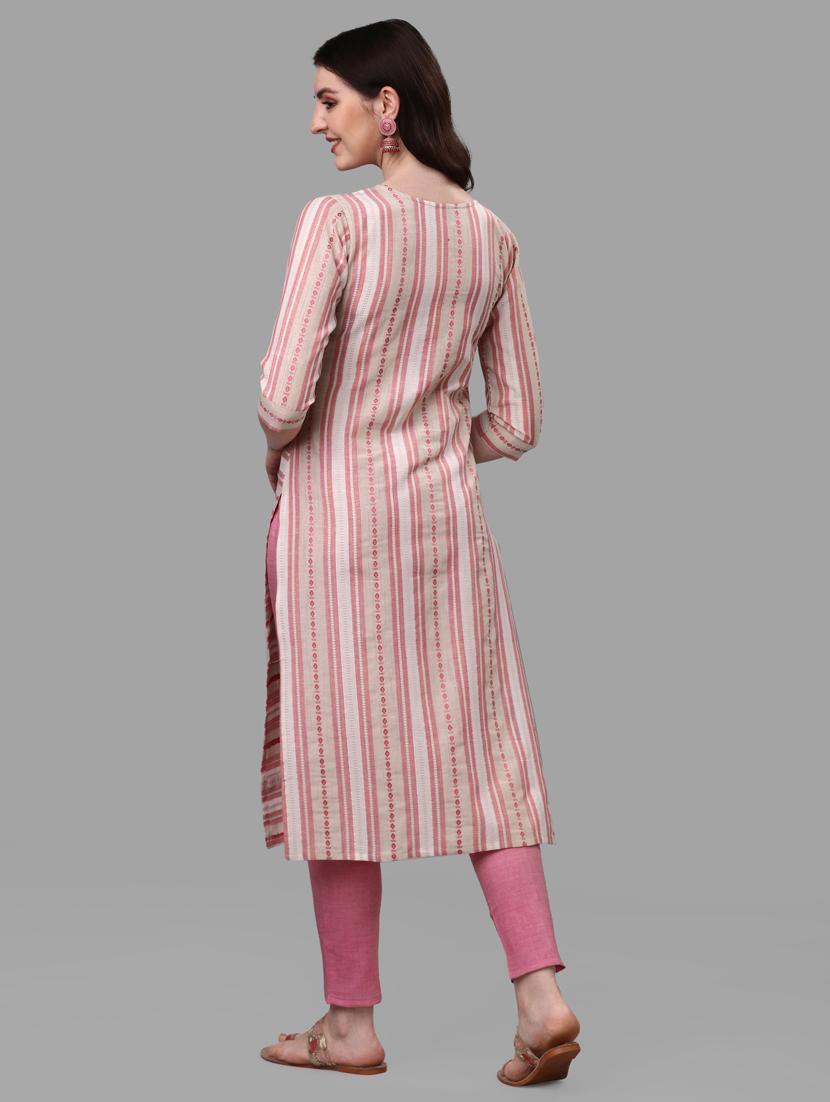 pink three quarter sleeve kurta pant set - 20133378 - Standard Image - 3