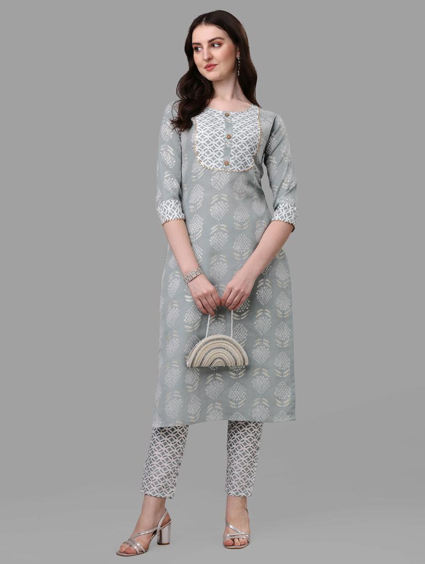 green three quarter sleeve kurta pant set - 20133380 - Zoom Image - 0
