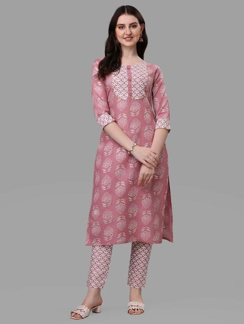 pink three quarter sleeve kurta pant set - 20133381 - Standard Image - 0