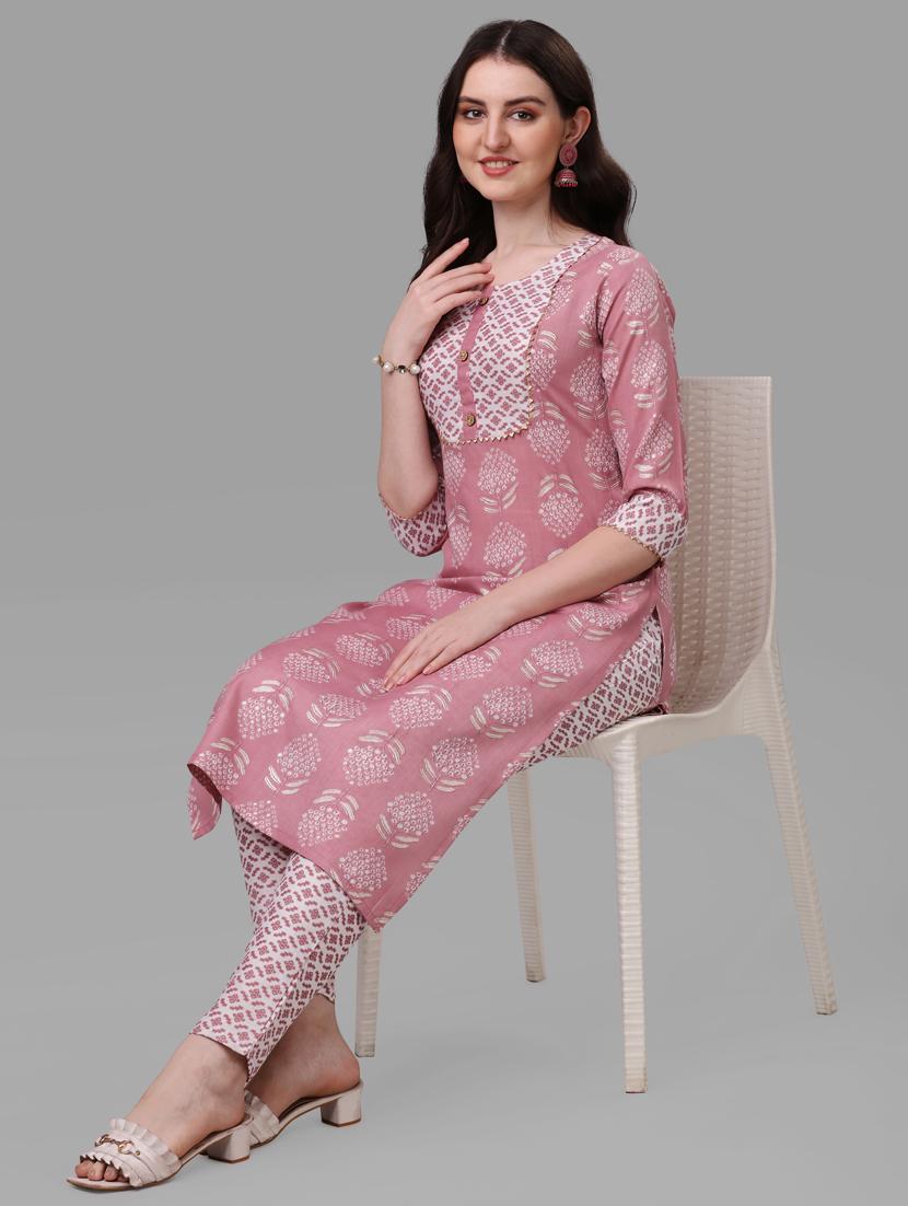 pink three quarter sleeve kurta pant set - 20133381 - Standard Image - 3