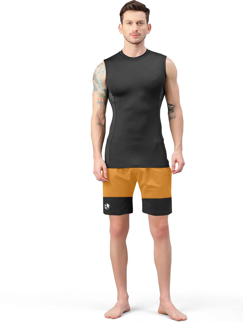 yellow color block mid rise short - 20133382 - Standard Image - 3