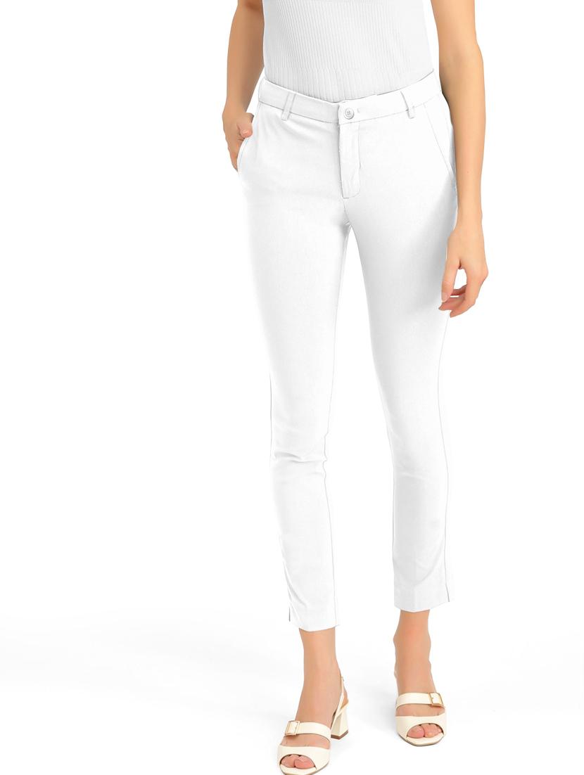 white solid mid rise ankle length trouser - 20133393 -  Zoom Image - 0