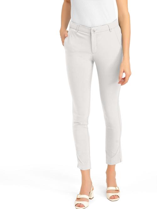 silver solid mid rise ankle length trouser - 20133394 - Standard Image - 0
