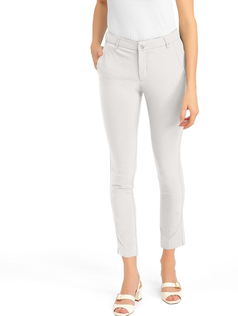 silver solid mid rise ankle length trouser - 20133394 - Zoom Image - 0