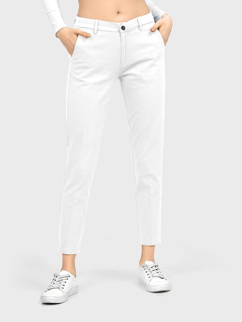women solid mid rise trouser - 20133430 - Standard Image - 0