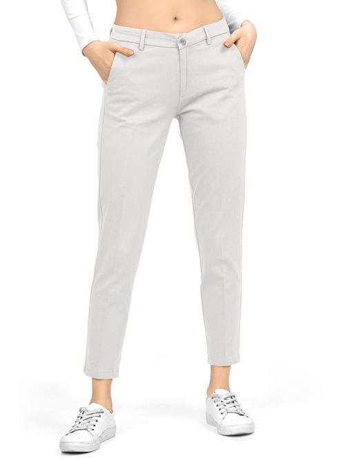 grey solid mid rise ankle length trouser - 20133433 -  Standard Image - 0