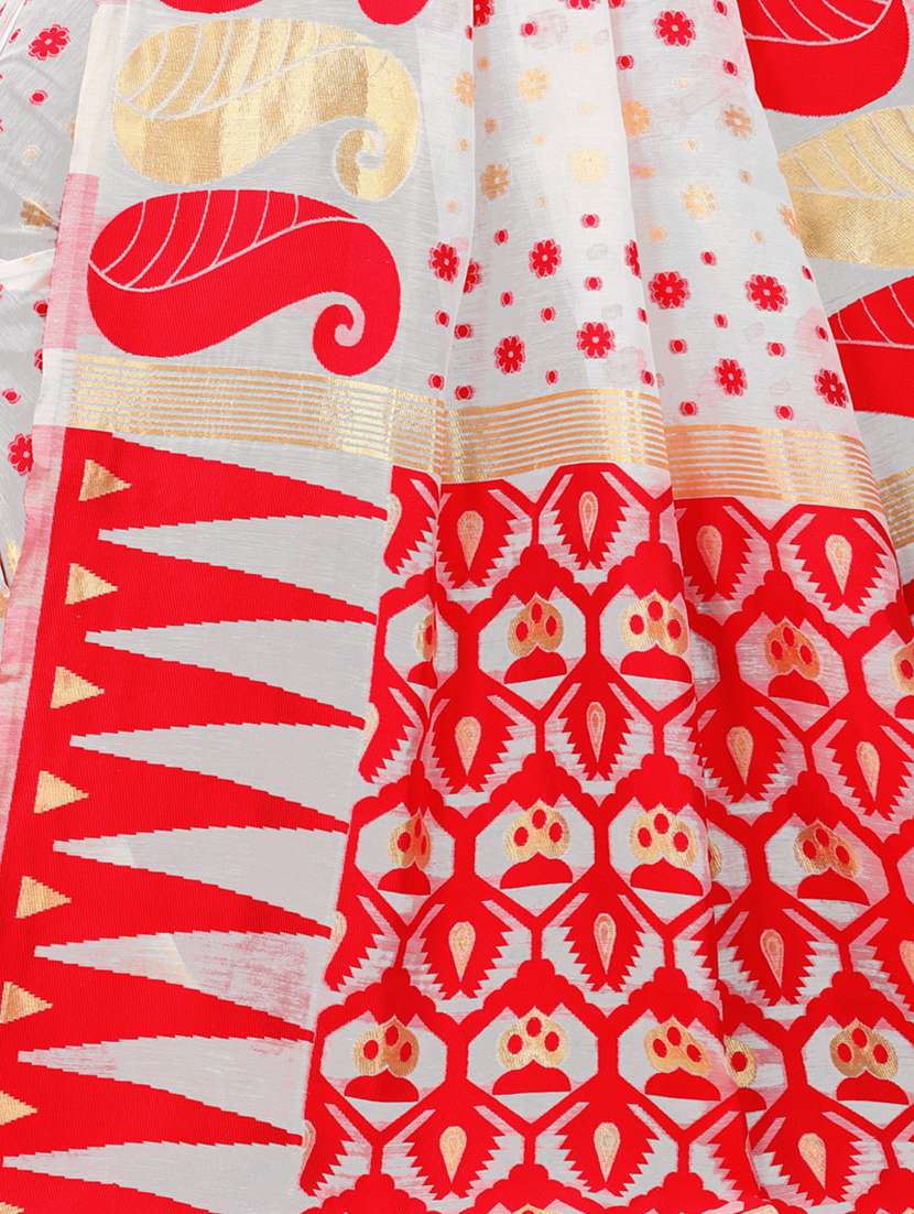 white floral print jamdani saree with blouse - 20133523 -  Standard Image - 3