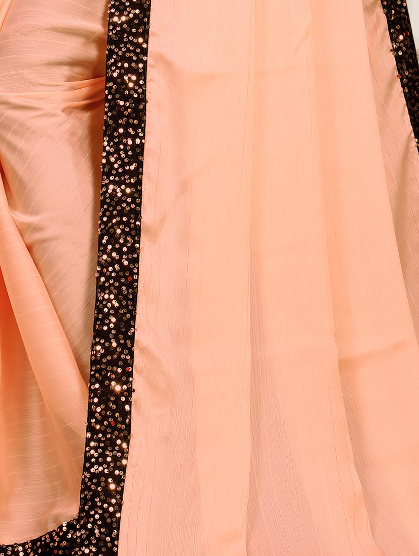 orange silk saree with sequence lace border with blouse - 20133587 - Standard Image - 3